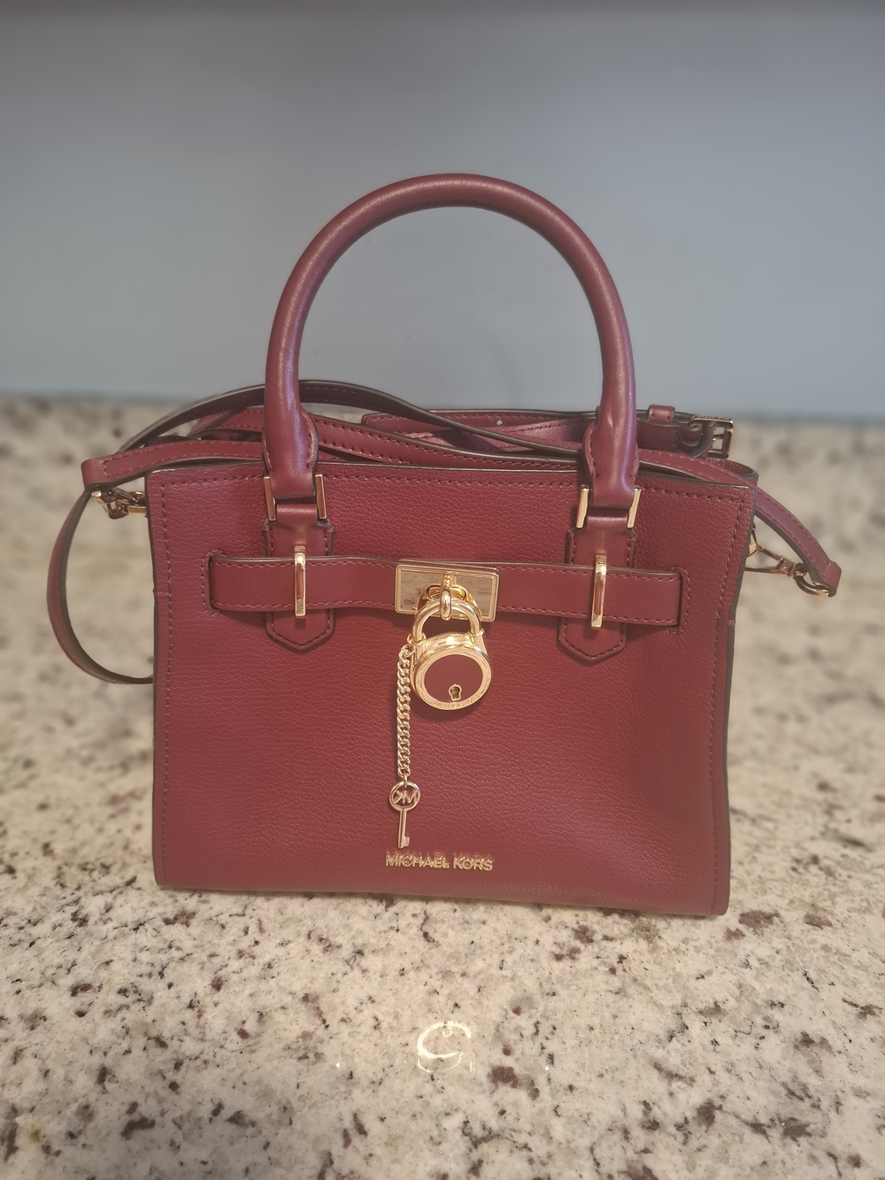 Michael Kors Red Leather Structured Satchel with Gold Hardware